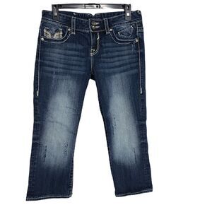 Vigoss Womens Capri Sz 5/6 21 The New York Denim Blue Jeans Distressed Embroider